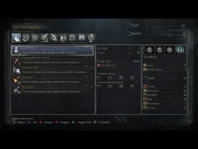 Video thumbnail for Bloodborne - Hunter's Dream: Use Insight Purchase Fire, Bolt Paper, Coldblood Flowerbed (For Ritual)