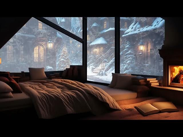 Video thumbnail for In a street house on a snowstorm night, the roaring wind and snow, the sound of the fireplace, an