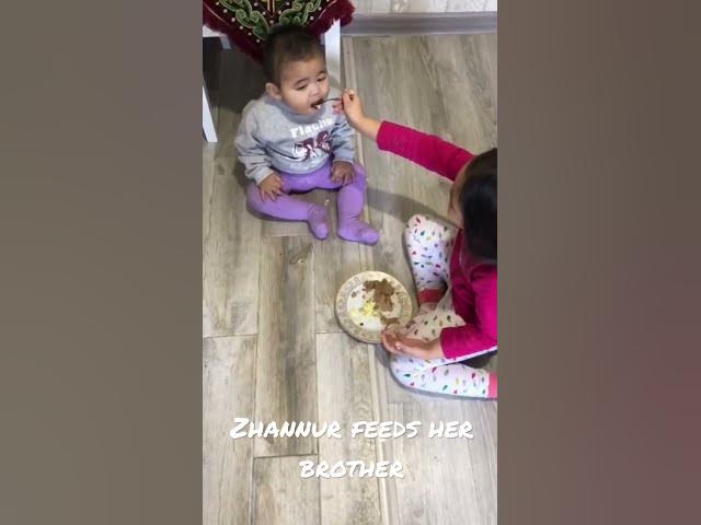 Video thumbnail for Zhannur feeds her brother