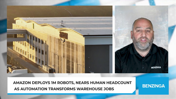 Video thumbnail for Amazon Deploys 1M Robots, Nears Human Headcount As Automation Transforms Warehouse Jobs