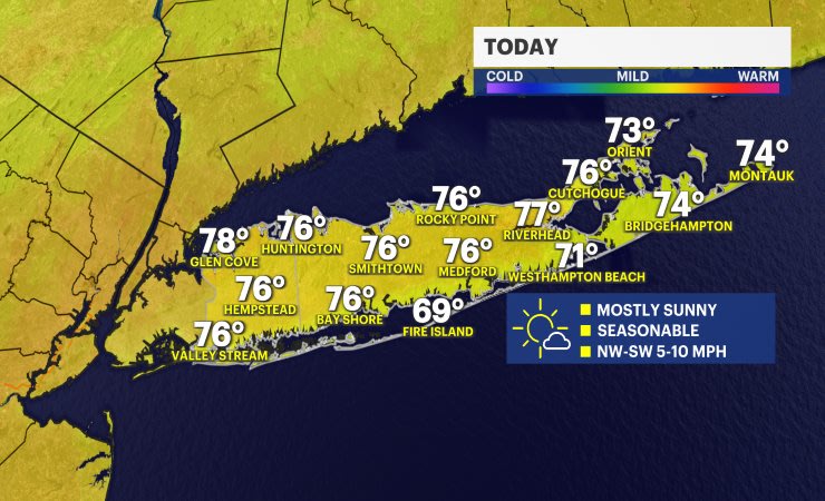 Video thumbnail for Sunny skies fades to showers for Long Island with warmer more humid weekend weather