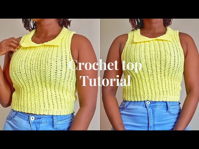 Video thumbnail for Crochet Ribbed Collar Top Tutorial | Crochet Top Tutorial | Sitn'crochet DIY Free Crochet Top