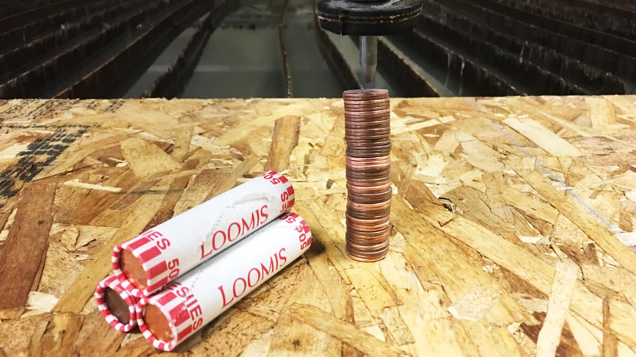 Video thumbnail for CNC Machine Experiment: Drilling Pennies with Abrasive Water