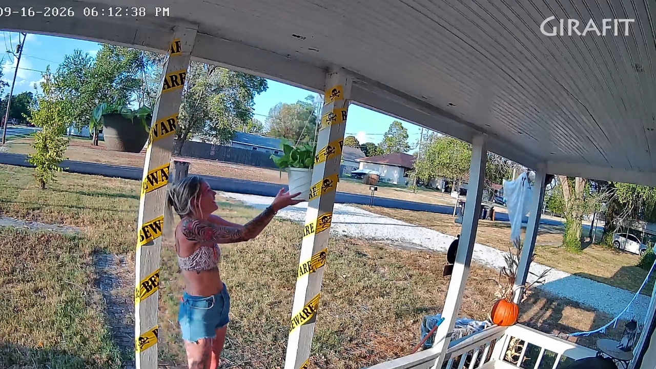 Video thumbnail for Woman Bumps Head on Hanging Plant Three Times