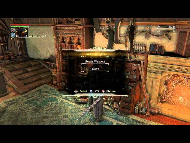 Video thumbnail for Bloodborne - Hunter's Dream: Thick Coldblooded (Fortify Hunter's Blunderbuss) Bloodstones, Repair