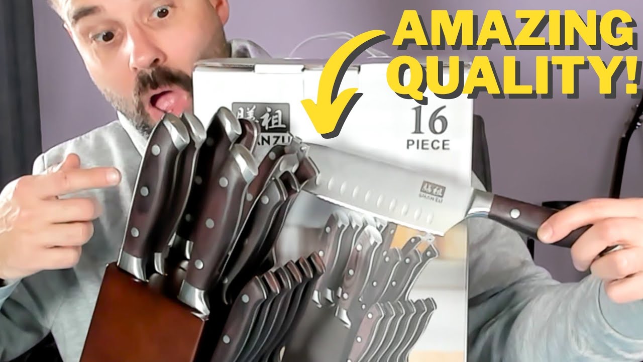 Video thumbnail for Unboxing & Full Review: SHAN ZU High Carbon Steel Japanese Knife Set with Block