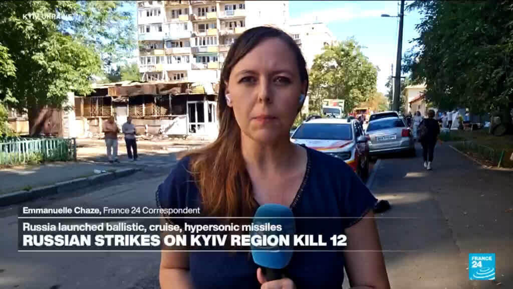 Video thumbnail for Russian strikes kill at least 12 in Kyiv, surrounding region