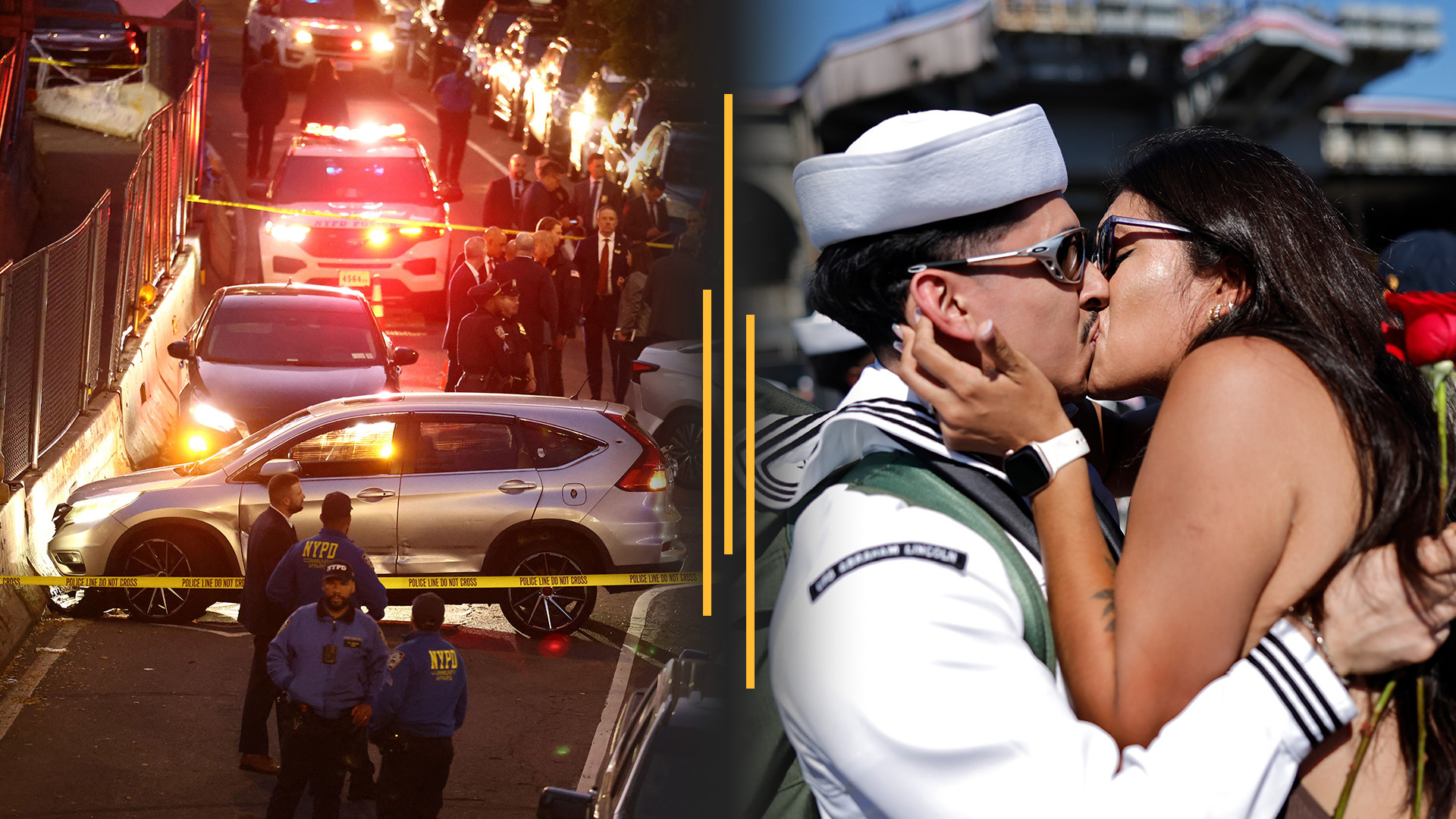 Video thumbnail for Mamdani calls to abolish ICE after NYC shooting; USS Lincoln sailors return home