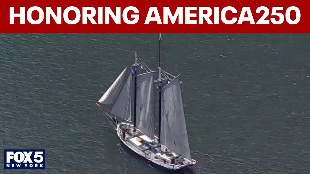 Video thumbnail for Tall ships parade down East River for America250