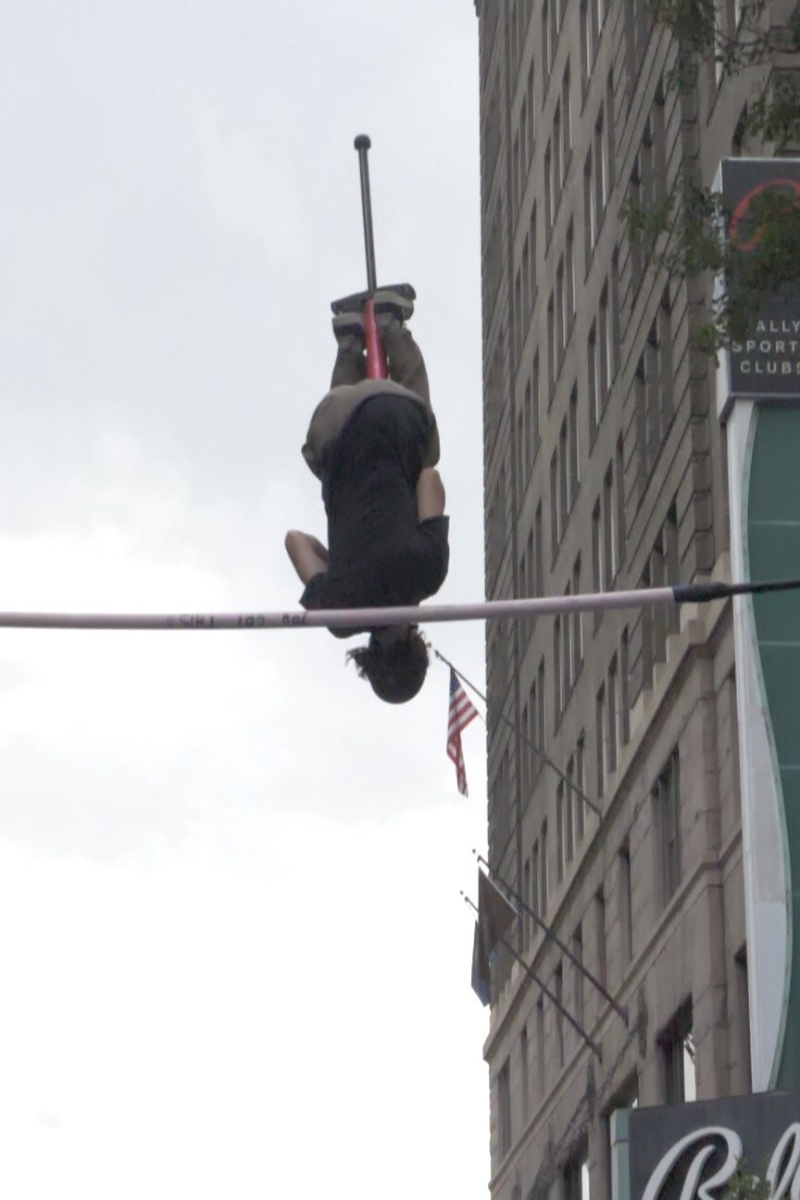 Video thumbnail for Highest forward flip pogo stick jump - 3.35 metres (11 ft) by Henry Cabelus