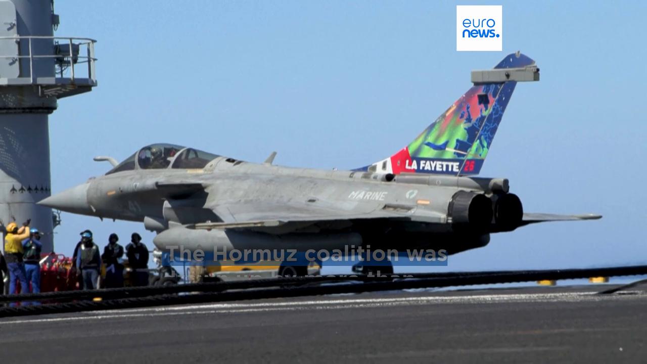 Video thumbnail for French carrier group moves south of Suez ahead of conditional UK-French Hormuz mission