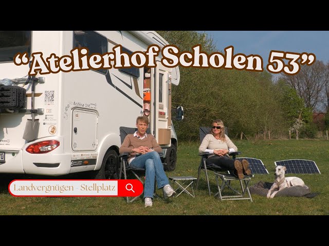 Video thumbnail for Landvergnügen Wohnmobil Stellplatz: "Atelierhof Scholen 53"  - Handwerkskunst und Erholung pur!
