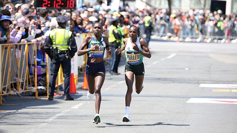 Video thumbnail for Kenyan runners win both male and female races at Boston Marathon 2025