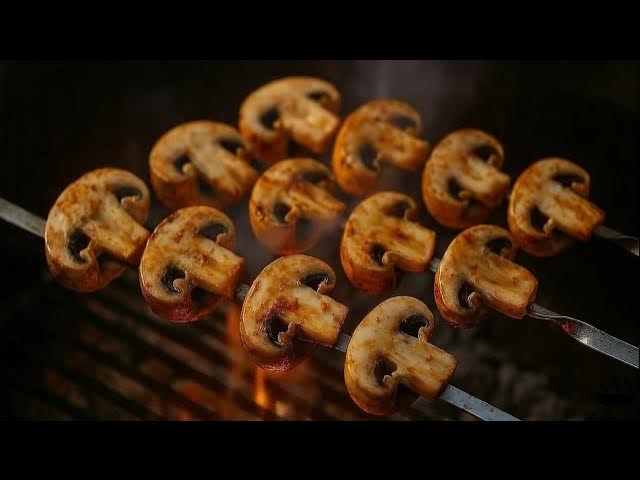 Video thumbnail for Sizzling Mushrooms on Fire | Relaxing Grill & Ambient Music for Restaurants 4K video #CookingASMR