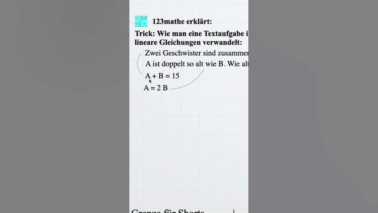 'Video thumbnail for Trick: Textaufgabe in lineare Gleichung verwandeln #short'
