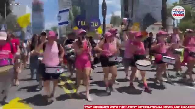 'Video thumbnail for Tel Aviv: Protesters Demand Hostage Release & Ceasefire, Slam Bibi | Times Now World'