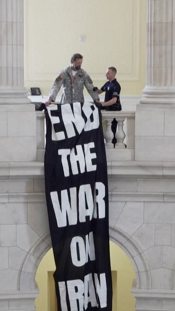 Video thumbnail for US veterans arrested in Capitol during protest against the war on Iran