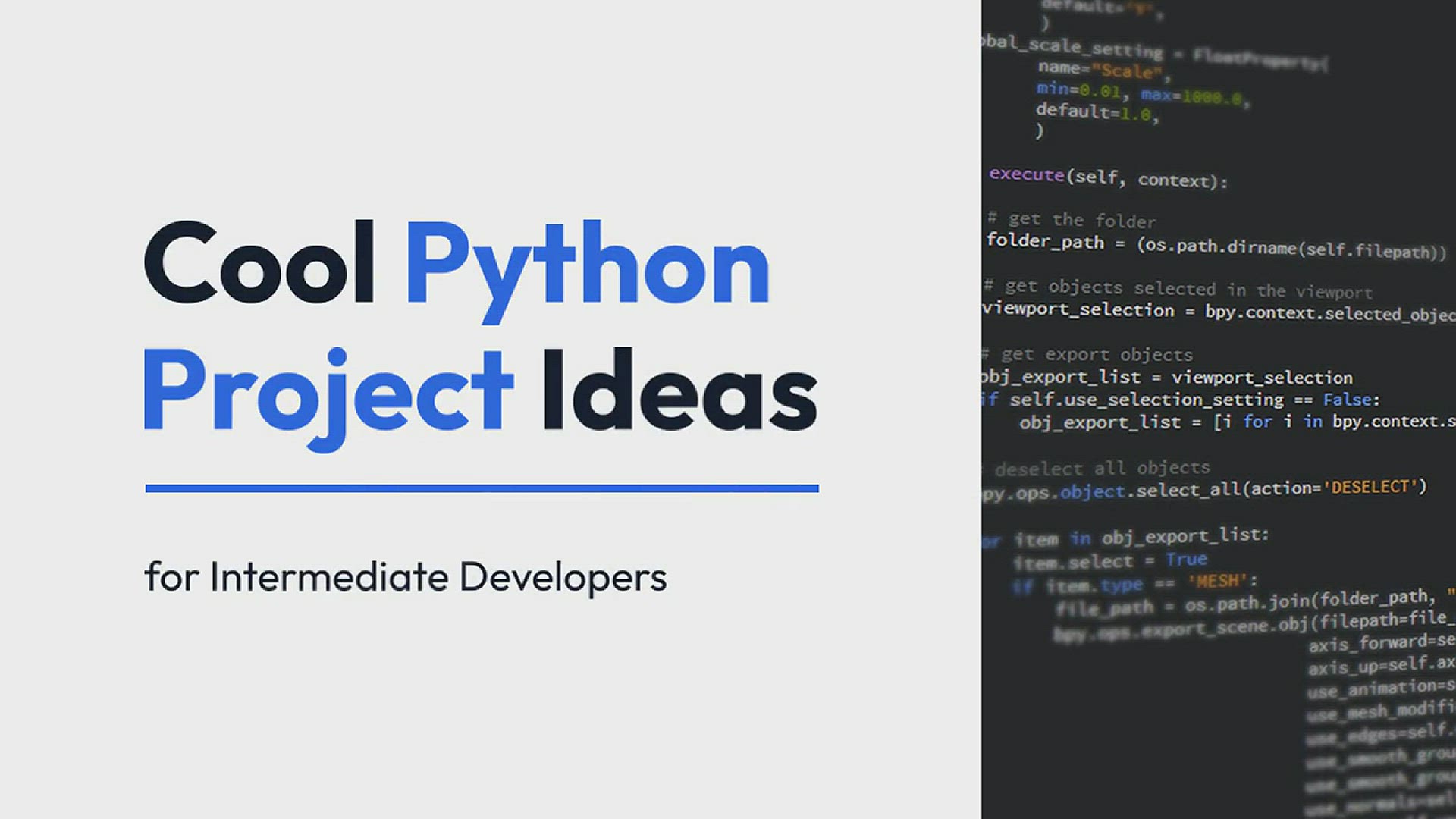 'Video thumbnail for 7 Cool Python Project Ideas for Intermediate Developers'