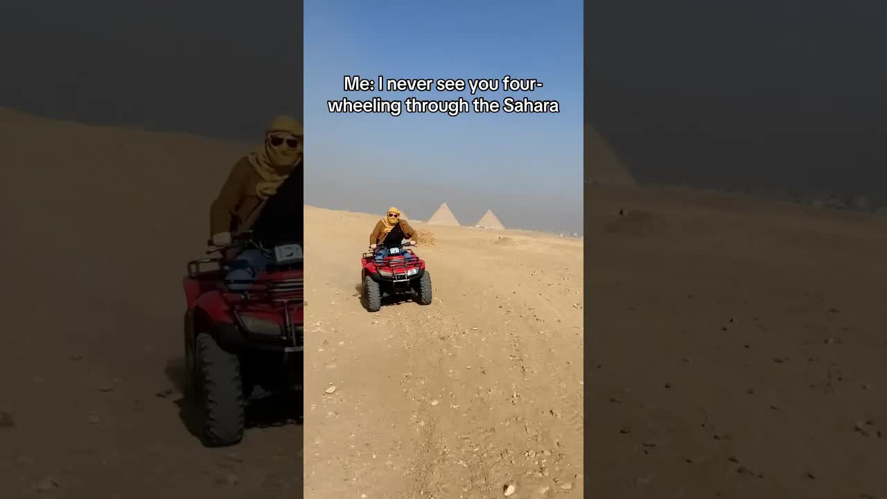 Video thumbnail for Funny ATV Ride in Sahara Desert Near Pyramids