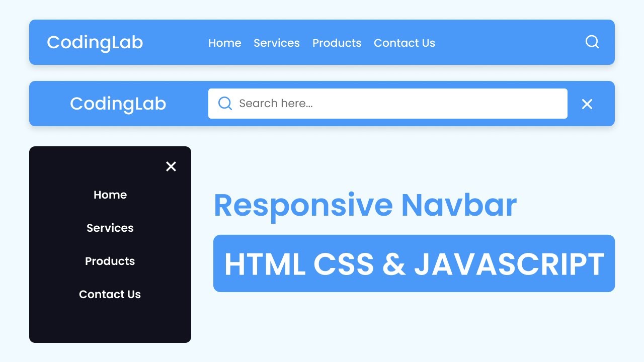 'Video thumbnail for Create a Responsive Navigation Bar with Search Box in HTML CSS & JavaScript _  Responsive Navbar'