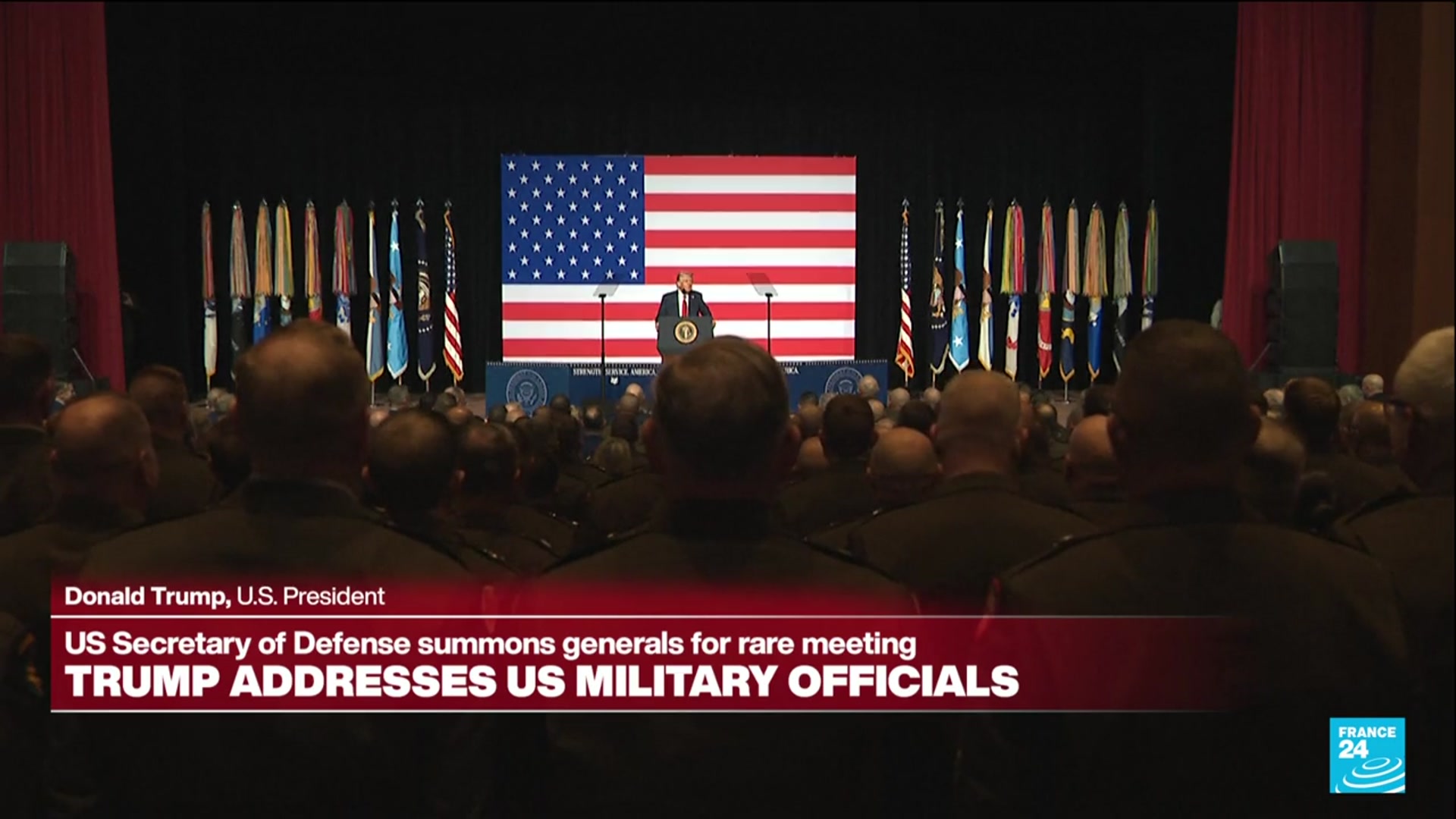 'Video thumbnail for REPLAY: Trump addresses hundreds of senior officers in rare meeting'