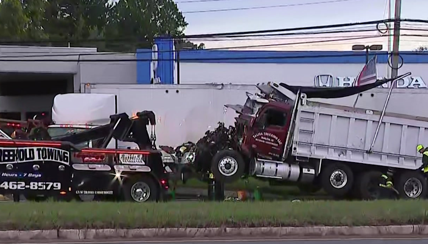 Video thumbnail for Dump truck and tractor-trailer crash snarls Route 9 traffic before lanes reopen in Freehold