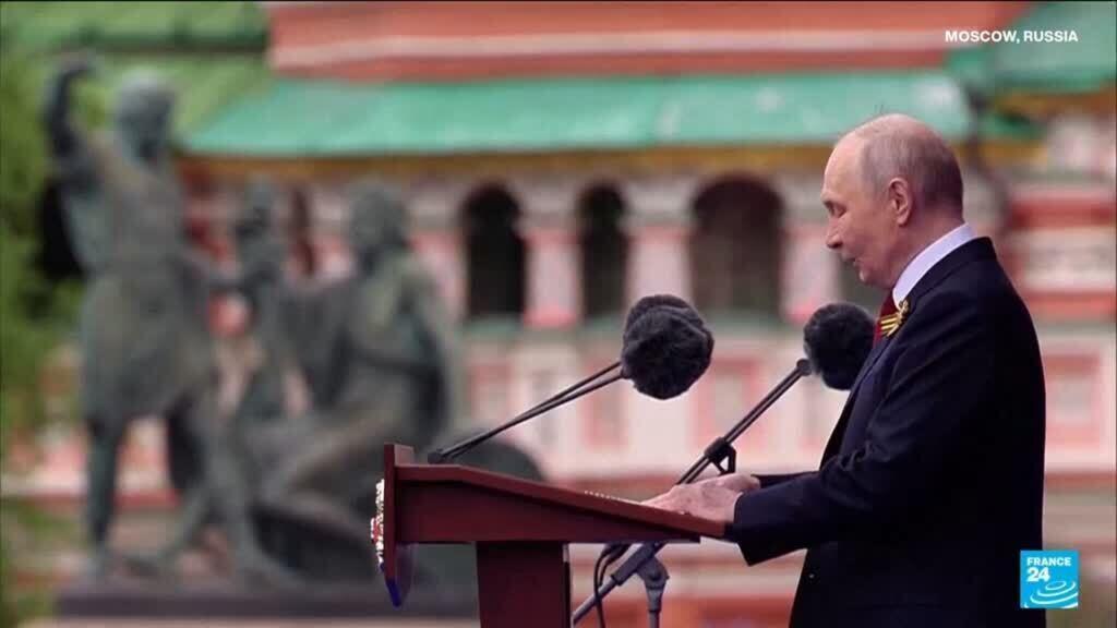 Video thumbnail for Russian President Putin accuses West of arming Ukraine on Victory Day