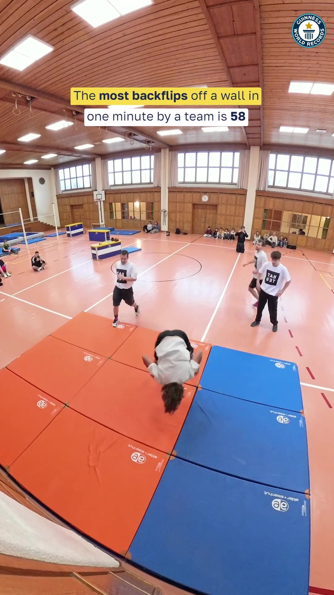 Video thumbnail for Most backflips off a wall in one minute by a team (parkour) - 58 by Nils Bertschi, Oskar Dietschi, Linus Egli, Nicolas Fischer, and Luc Weidmann