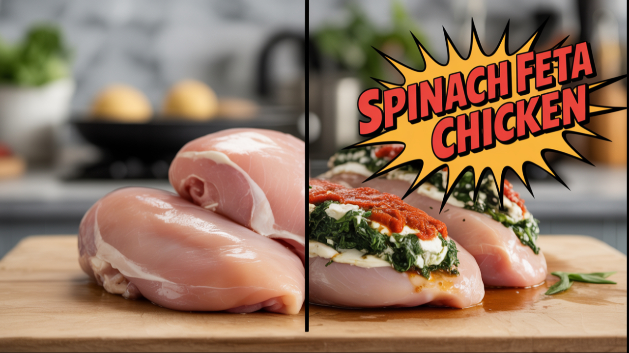 Video thumbnail for Spinach and Feta Stuffed Chicken Breasts