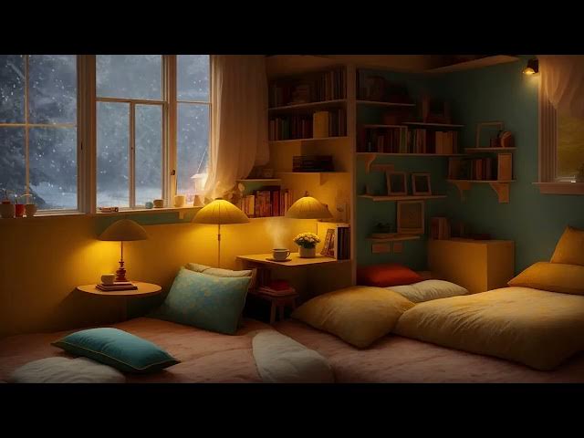 Video thumbnail for In the colorful cabin on a snowstorm night, make a cup of hot tea, listen to the sound of wind a
