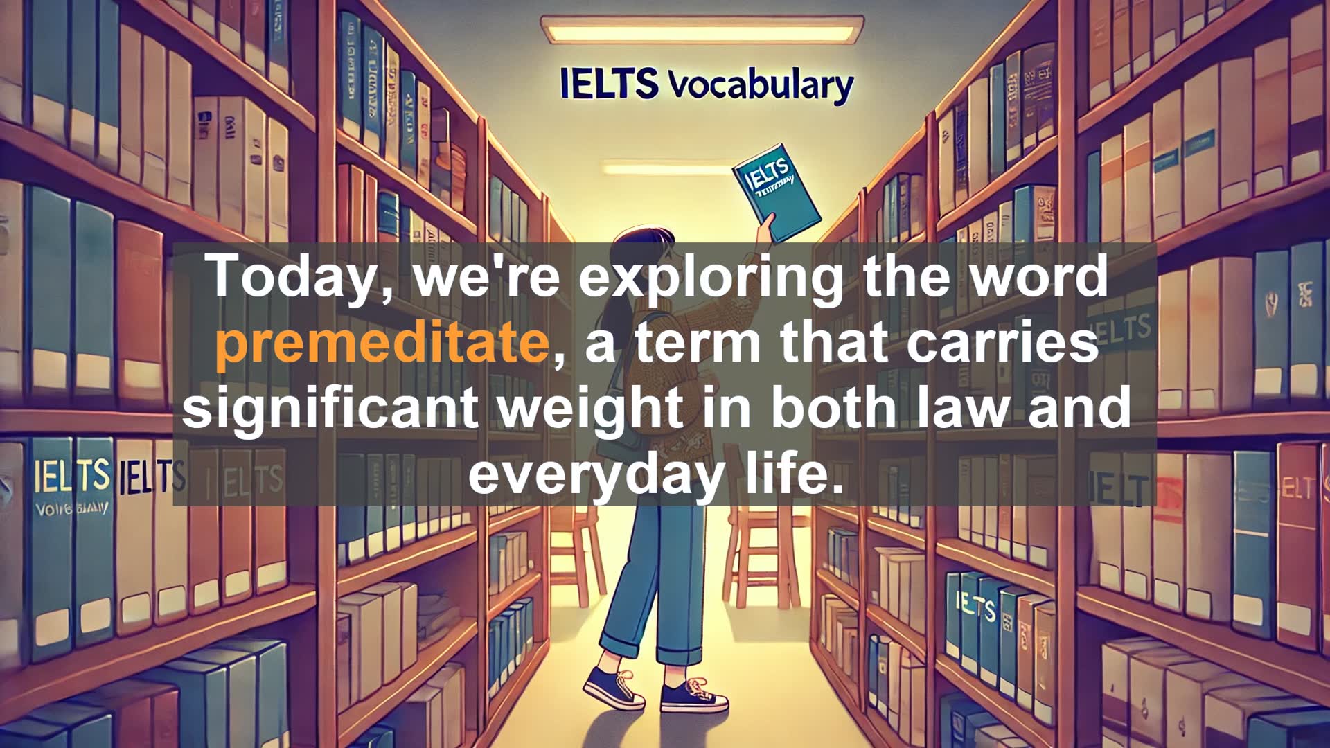'Video thumbnail for 2000 Must Know IELTS 9.0 Vocabulary - Premeditate: Understanding Its Legal and Everyday Significance'