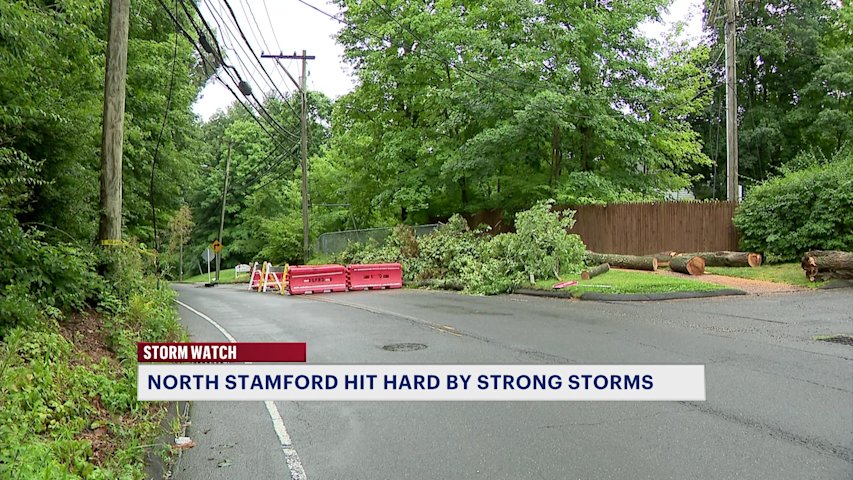 Video thumbnail for Scofieldtown  Road in North Stamford damaged by downed tree and wires