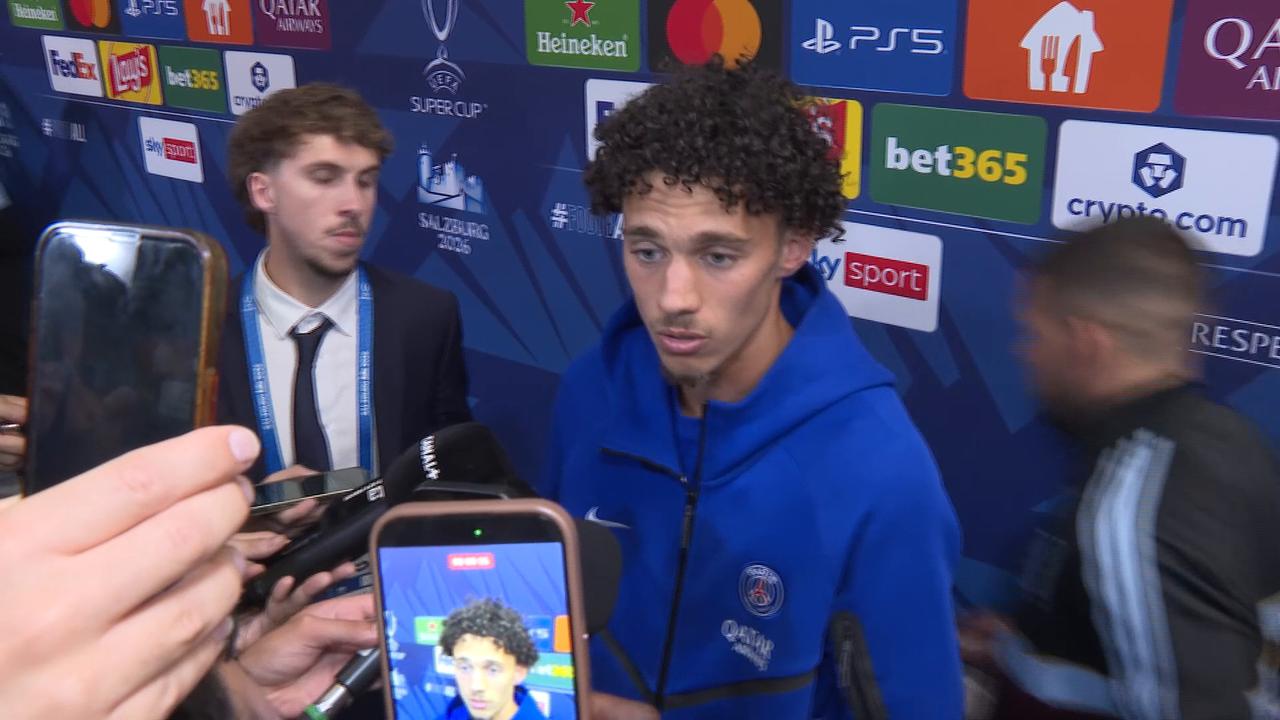 Video thumbnail for Austria: PSG players speak after Super Cup victory against Aston Villa.
