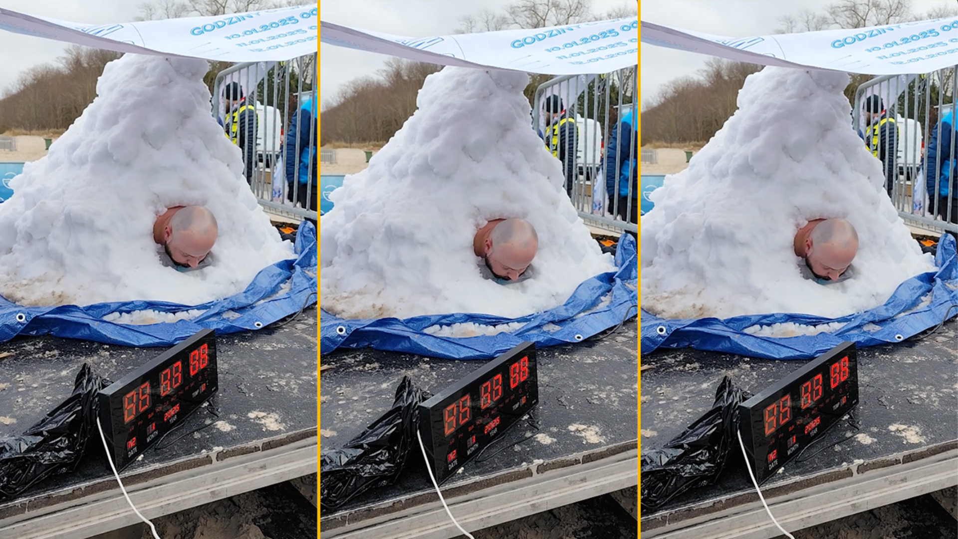 Video thumbnail for Longest time in full body contact with snow  2 hours and 30 seconds by Łukasz Szpunar