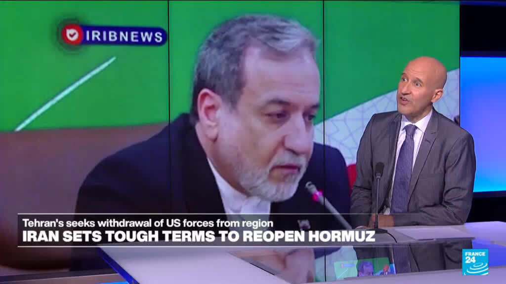 Video thumbnail for Iran sets tough terms to reopen Strait of Hormuz