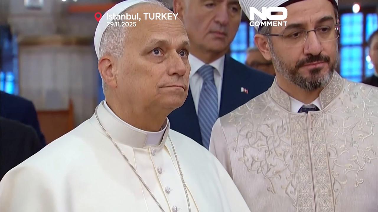 Video thumbnail for Pope Leo XIV visits Istanbul’s Blue Mosque for a brief moment of prayer