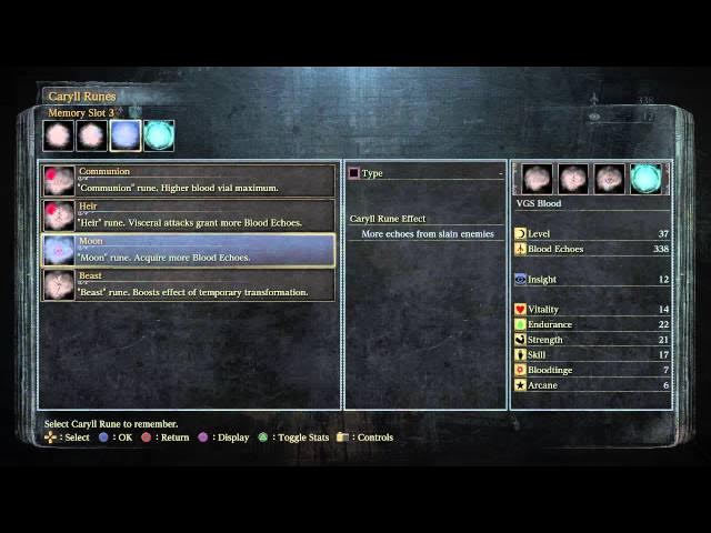 Video thumbnail for Bloodborne - Hunter's Dream: Memory Altar (Apply Caryll Runes) Communion, Heir, Moon Runes Details