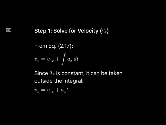 'Video thumbnail for Using Eqs. (2.17) and (2.18), derive the expressions for velocity Vx and position x as functions of'
