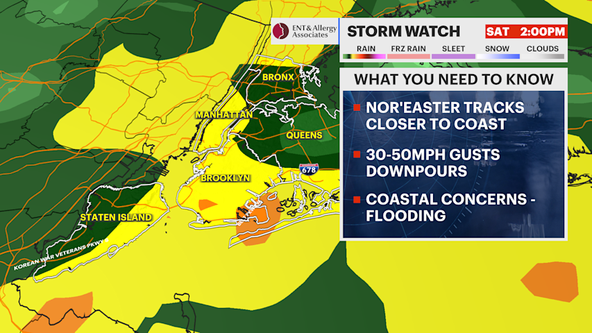Video thumbnail for STORM WATCH: Nor’easter takes aim at NYC with heavy rain and strong winds