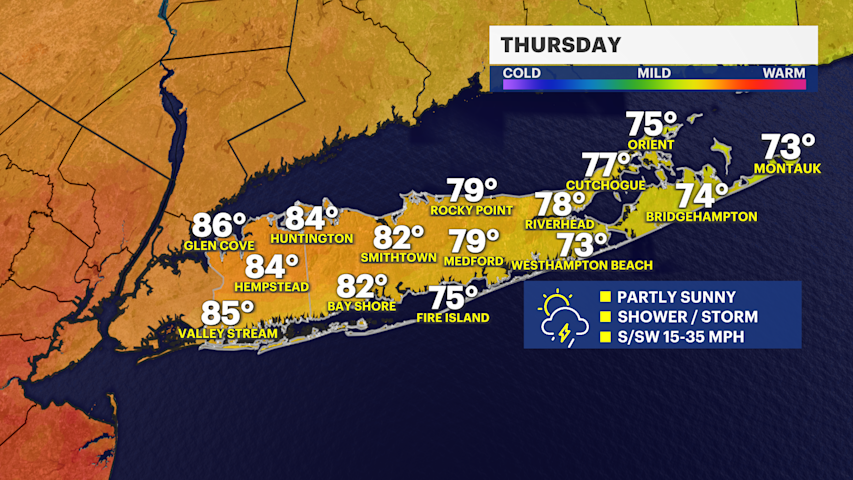 Video thumbnail for Scattered shower and brief thunderstorm chance Thursday on Long Island