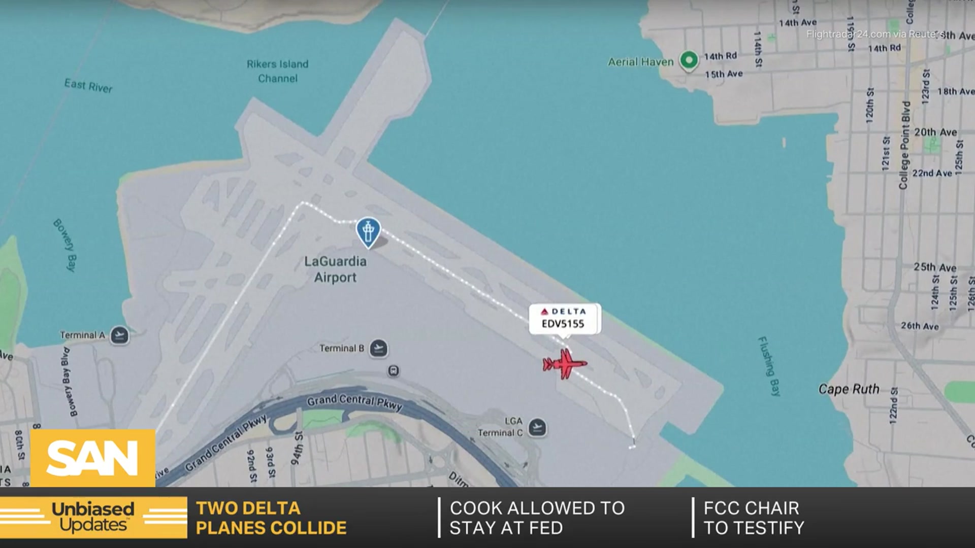 'Video thumbnail for Delta jets collide on taxiway at LaGuardia; minor injury reported'