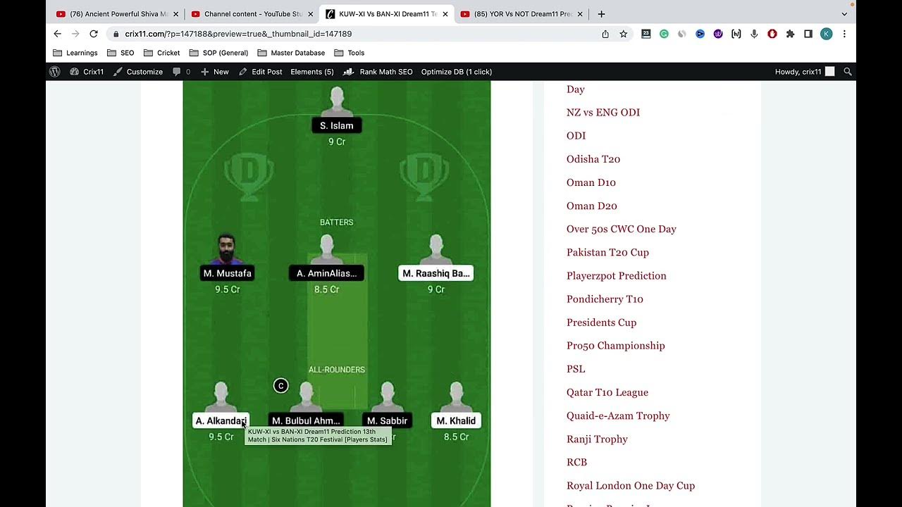 Video thumbnail for KUW-XI vs BAN-XI Dream11 Prediction KUWXI vs BANXI Dream11 Team KUW XI vs BAN XI Dream11 Team Today