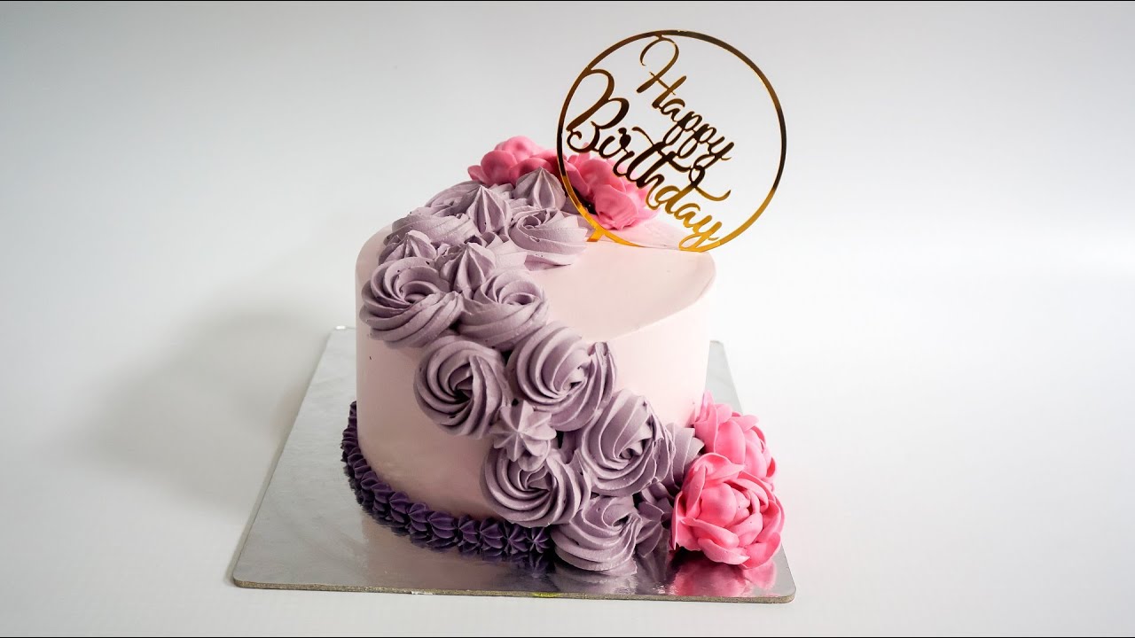 'Video thumbnail for Beautiful Pink Flowers and Purple Birthday Cake'