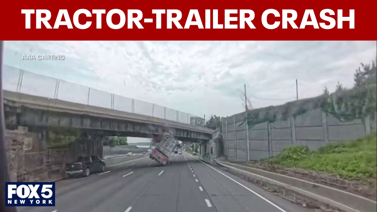 Video thumbnail for VIDEO: Tractor-trailer crashes into overpass on New York State Thruway