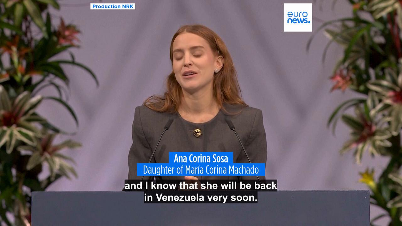 Video thumbnail for Machado's daughter accepts Nobel Peace Prize in Oslo on Venezuelan opposition leader's behalf