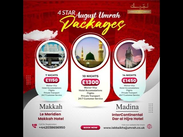 Video thumbnail for August Umrah Packages 2025 | 3, 4, 5 Star Deals | Makkah & Madinah | Labbaik Hajj Umrah