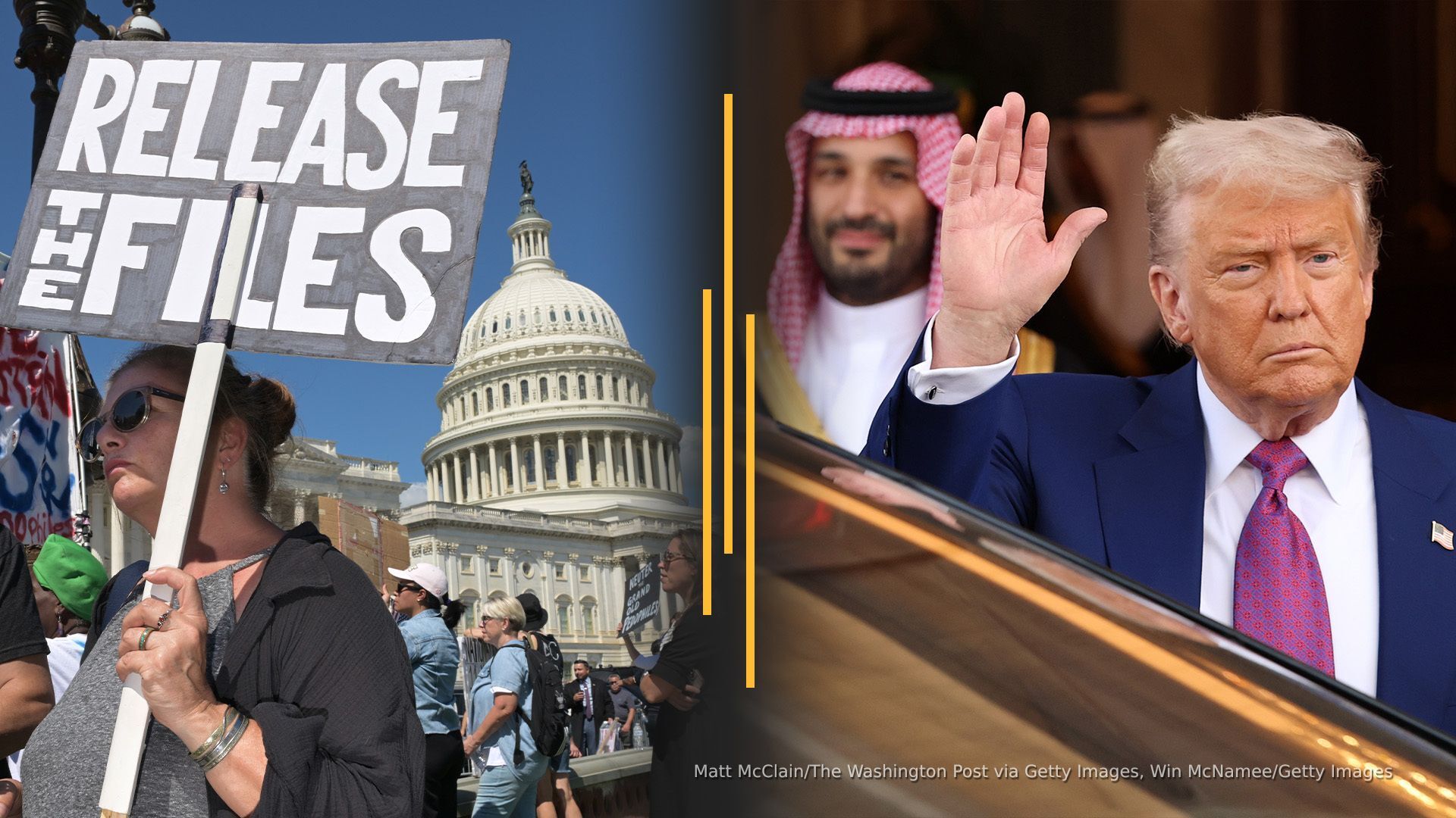 Video thumbnail for Congress to vote on Epstein file release, Trump meets Saudi Prince on jet sale