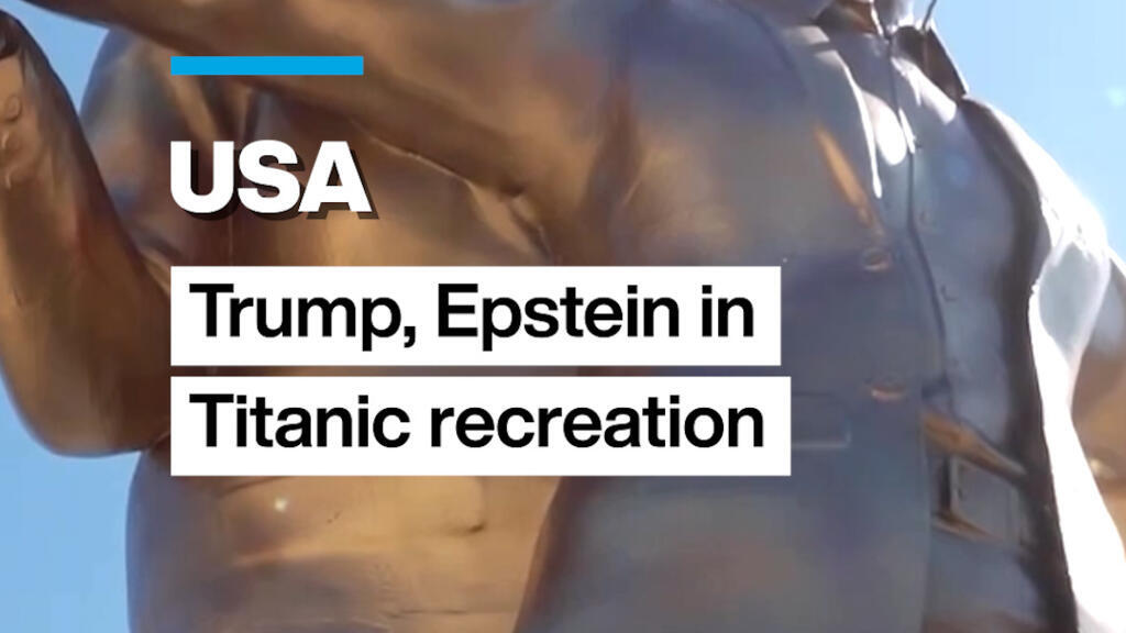 Video thumbnail for 'King of the World' statue shows Trump with Epstein in "Titanic" recreation