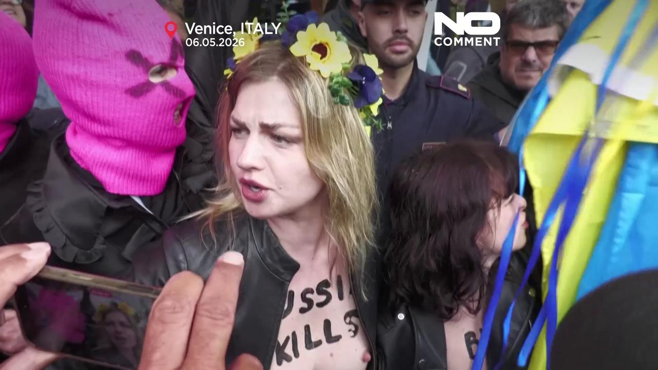 Video thumbnail for Italy: Femen and Pussy Riot protest Russia’s return to Venice Biennale