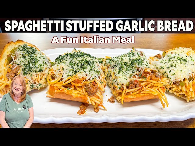 video of: SPAGHETTI STUFFED GARLIC BREAD A Fun Italian Weeknight Meal